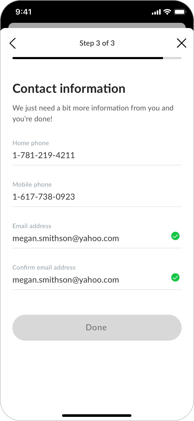 Contact information filled